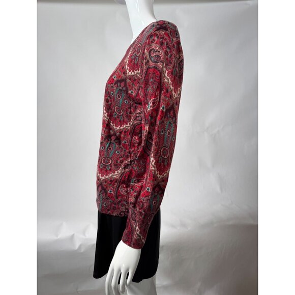 Talbots Womens L Red Multicolor Paisley Print Merino Wool Sweater Made In China - Picture 4 of 16
